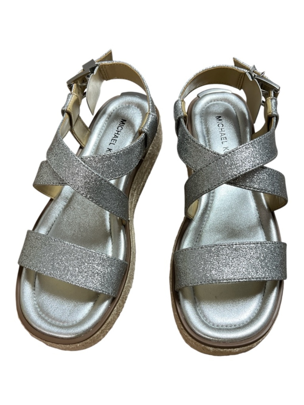 Michael Kors Silver Glitter Crisscross Sandals
